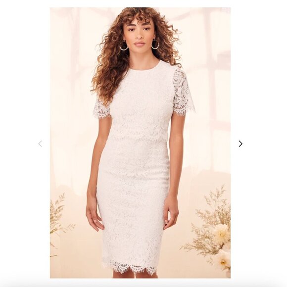Lulu's Devotion White Lace Short Sleeve Midi Dress - Picture 1 of 6